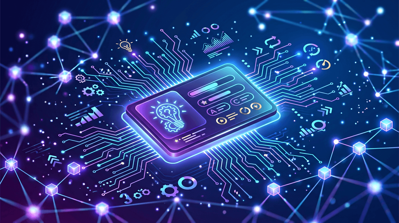 AI quiz artwork with circuits and adaptive learning nodes